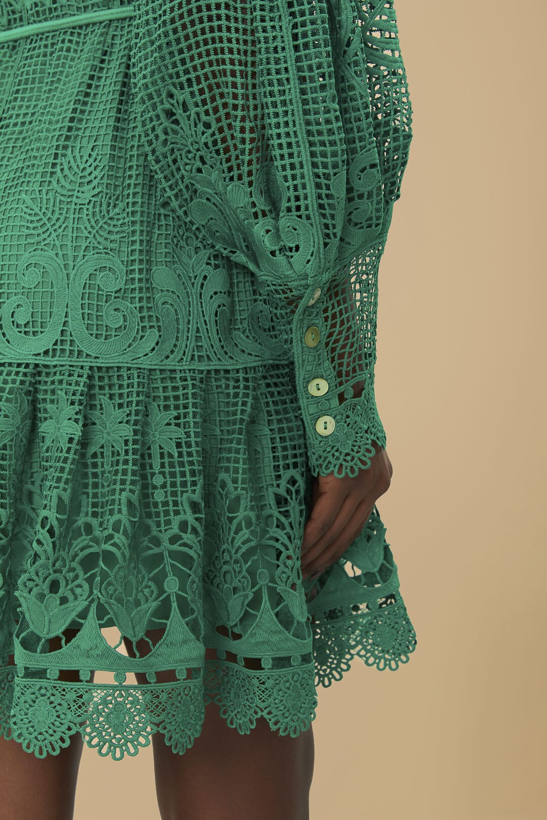 Green Tropical Flight Guipure Mini Dress - Image 5