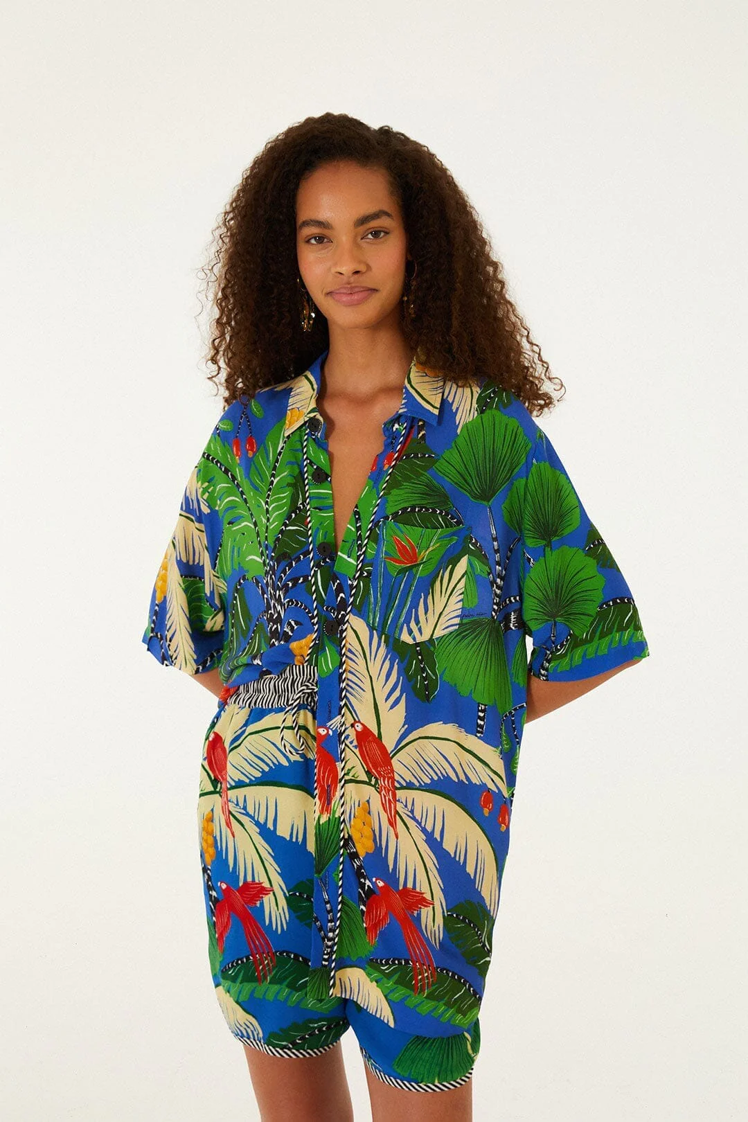 Blue Tropical Island Drawstring Lenzing™ Ecovero™ Viscose Shorts - Image 4