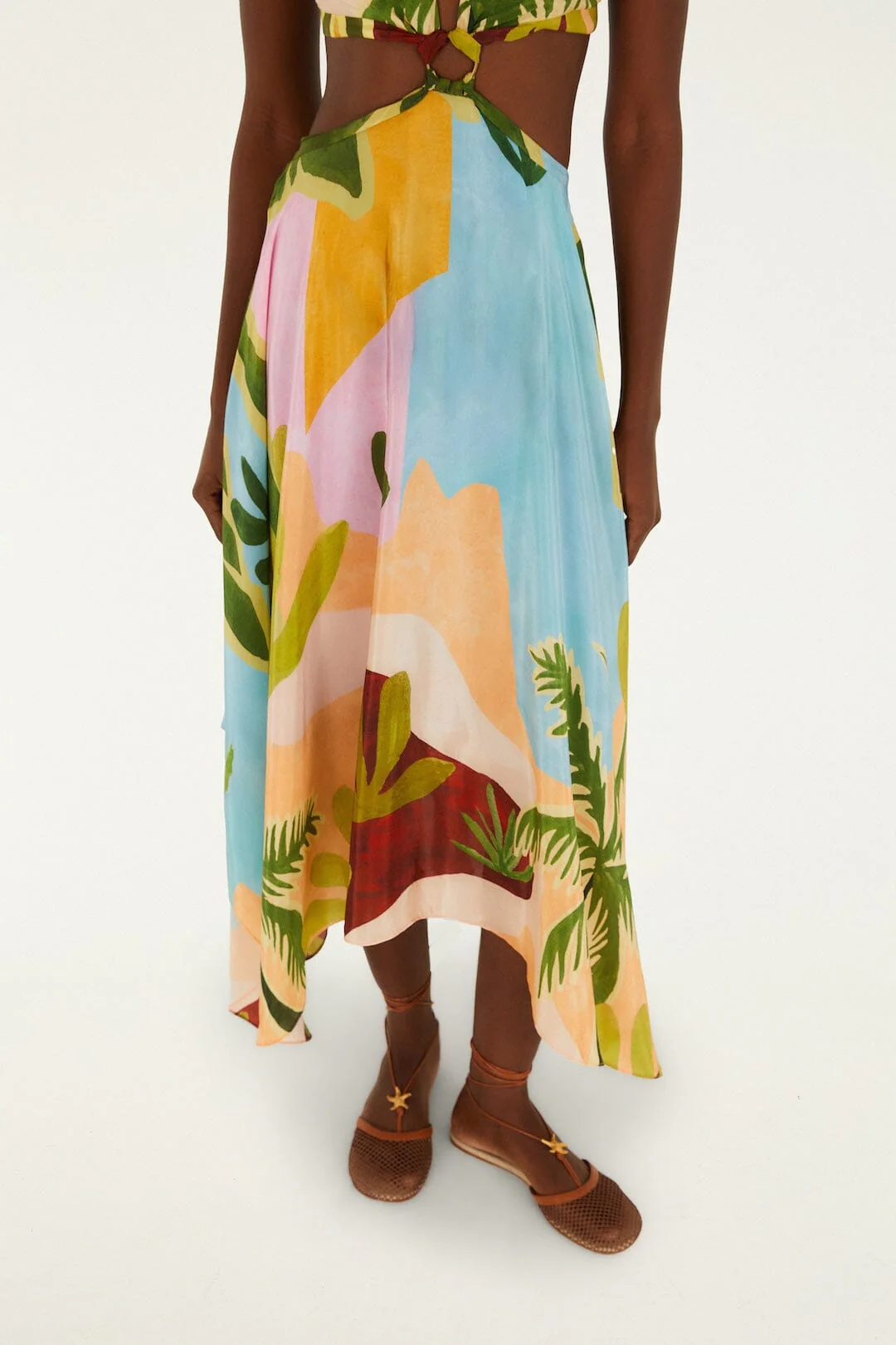 Multicolor Tropical Painting Cut-Out Buckles Maxi Dress - Image 2