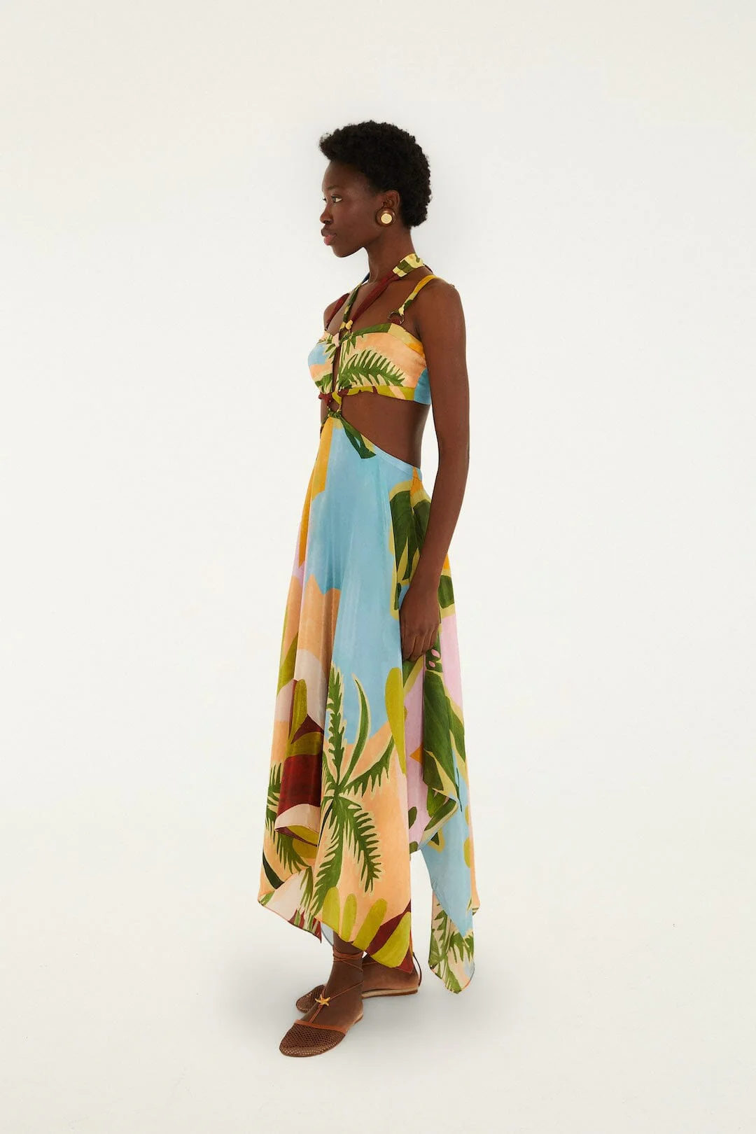 Multicolor Tropical Painting Cut-Out Buckles Maxi Dress - Image 3