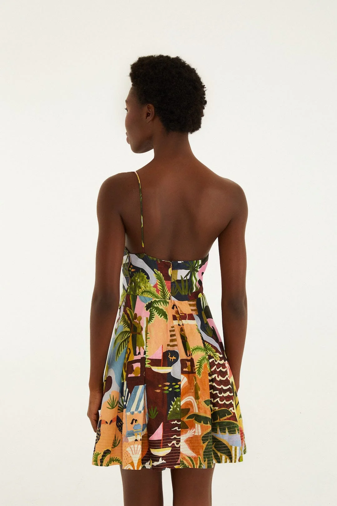 Multicolor Tropical Painting Lenzing™ Ecovero™ Euroflax™ Mini Dress - Image 3