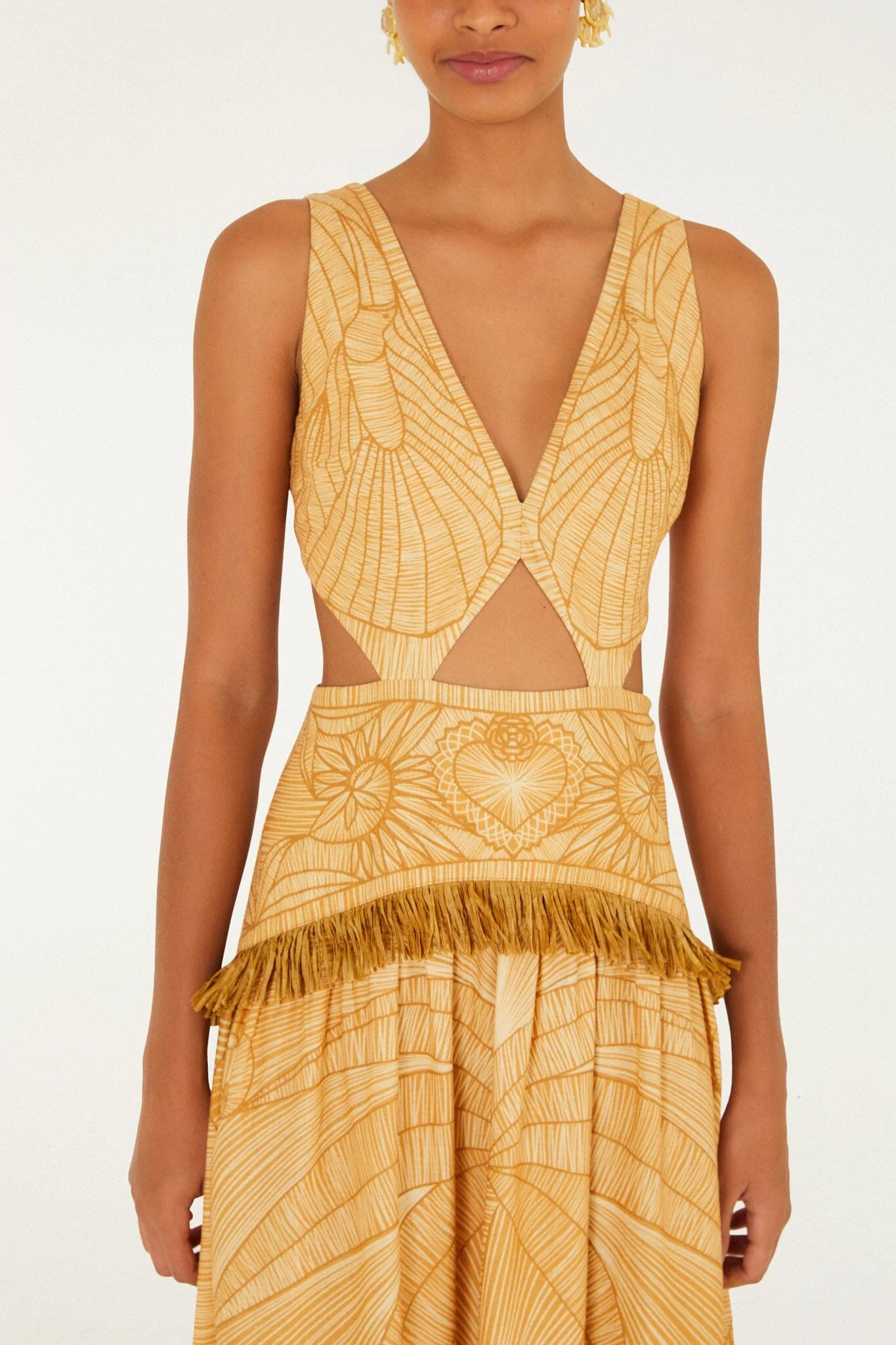 Caramel Usiacuri Cut-Out Lenzing™ Ecovero™ Euroflax™ Maxi Dress - Image 3