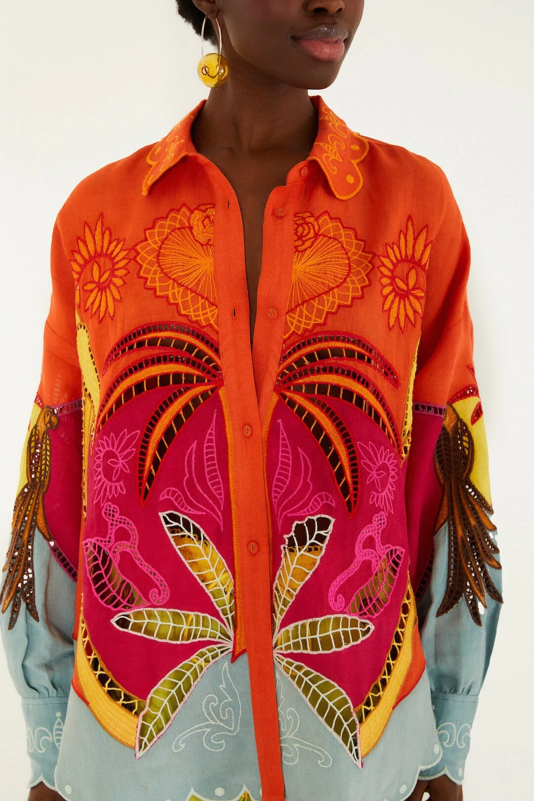 Multicolor Usiacuri Embroidered Lenzing™ Ecovero™ Euroflax™ Richelieu Shirt - Image 2