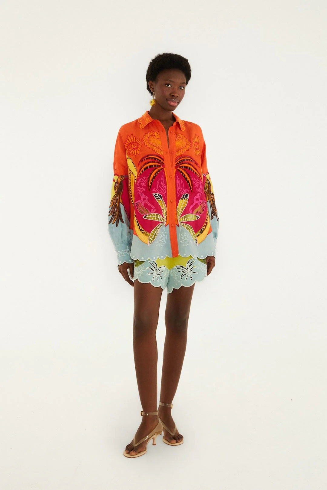 Multicolor Usiacuri Embroidered Lenzing™ Ecovero™ Euroflax™ Richelieu Shorts
