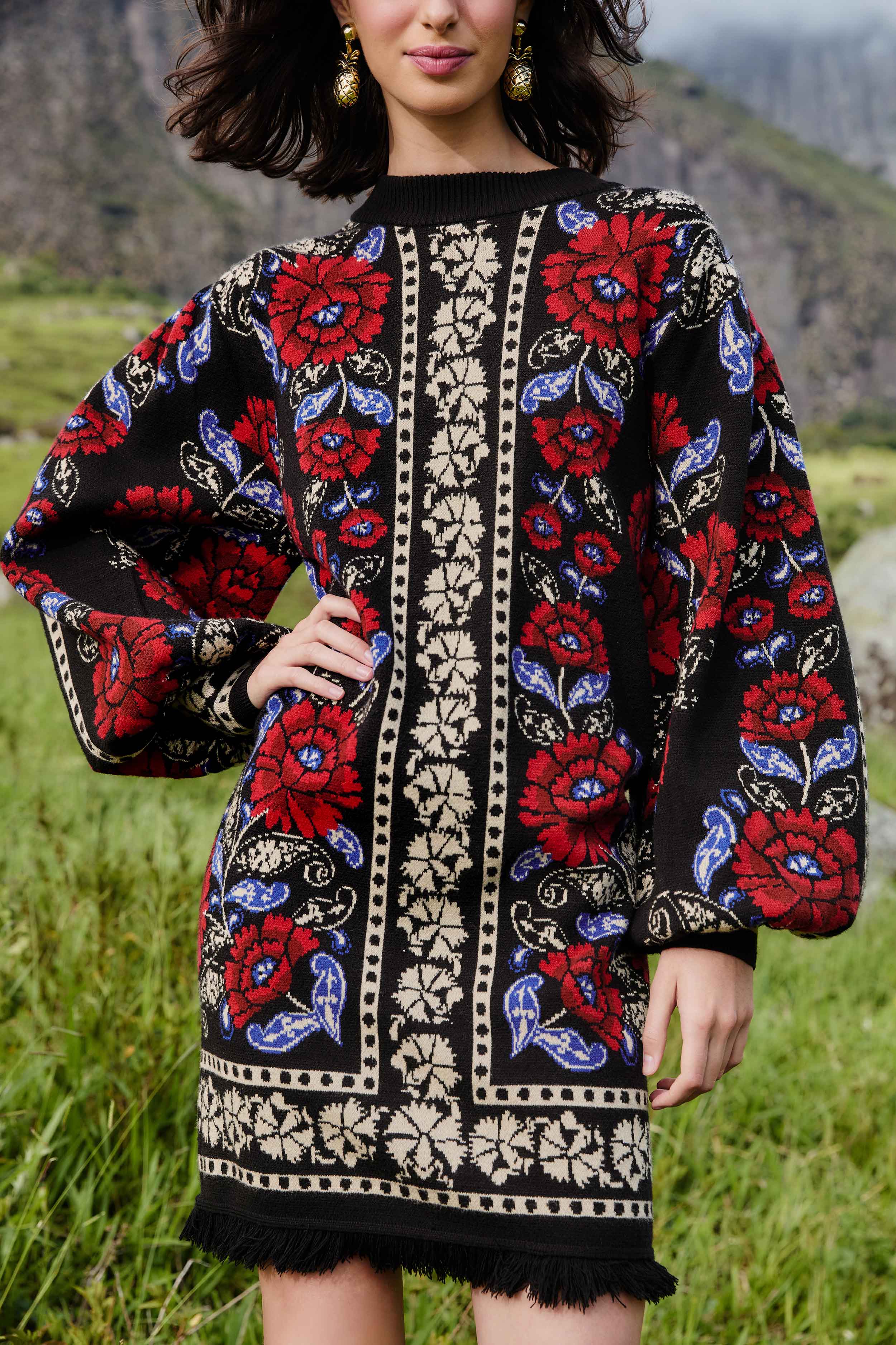 Black Valentina Puff Sleeve Knit Dress - Image 3