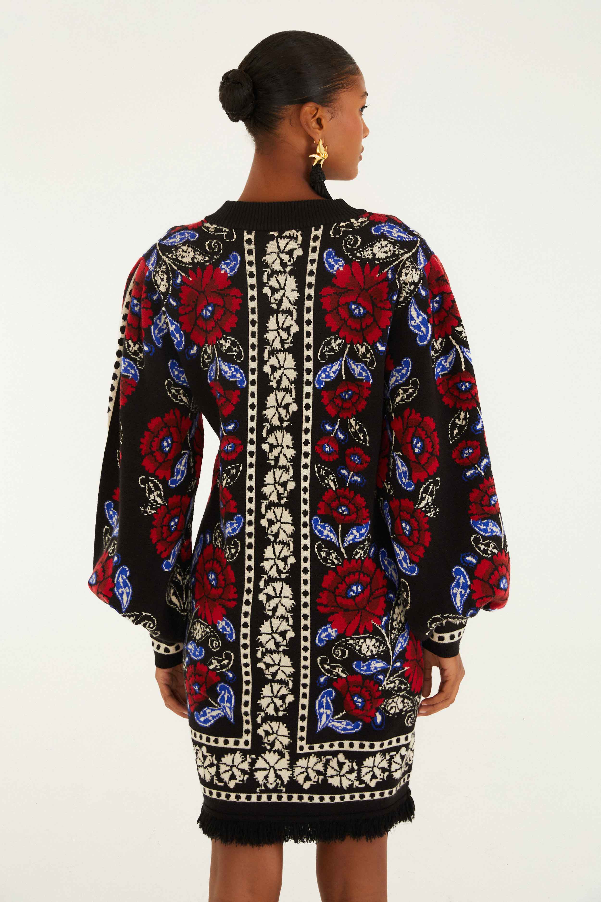 Black Valentina Puff Sleeve Knit Dress - Image 4