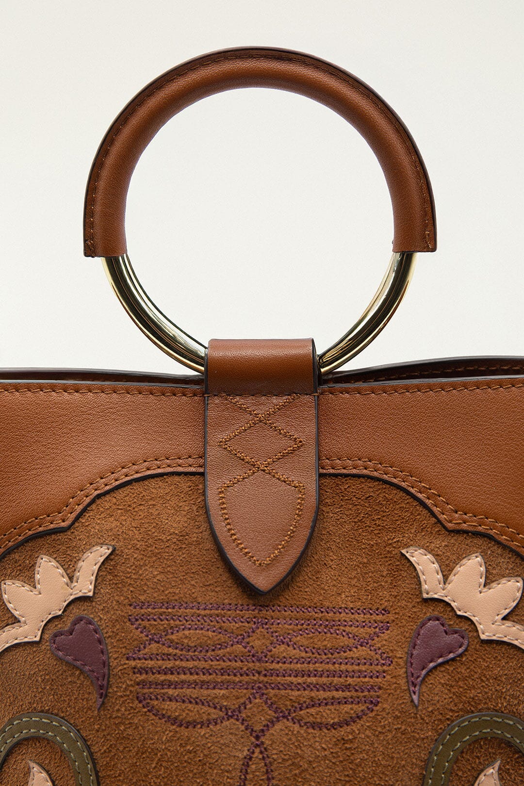 Brown Western Embroidered Leather Bucket Bag - Image 4