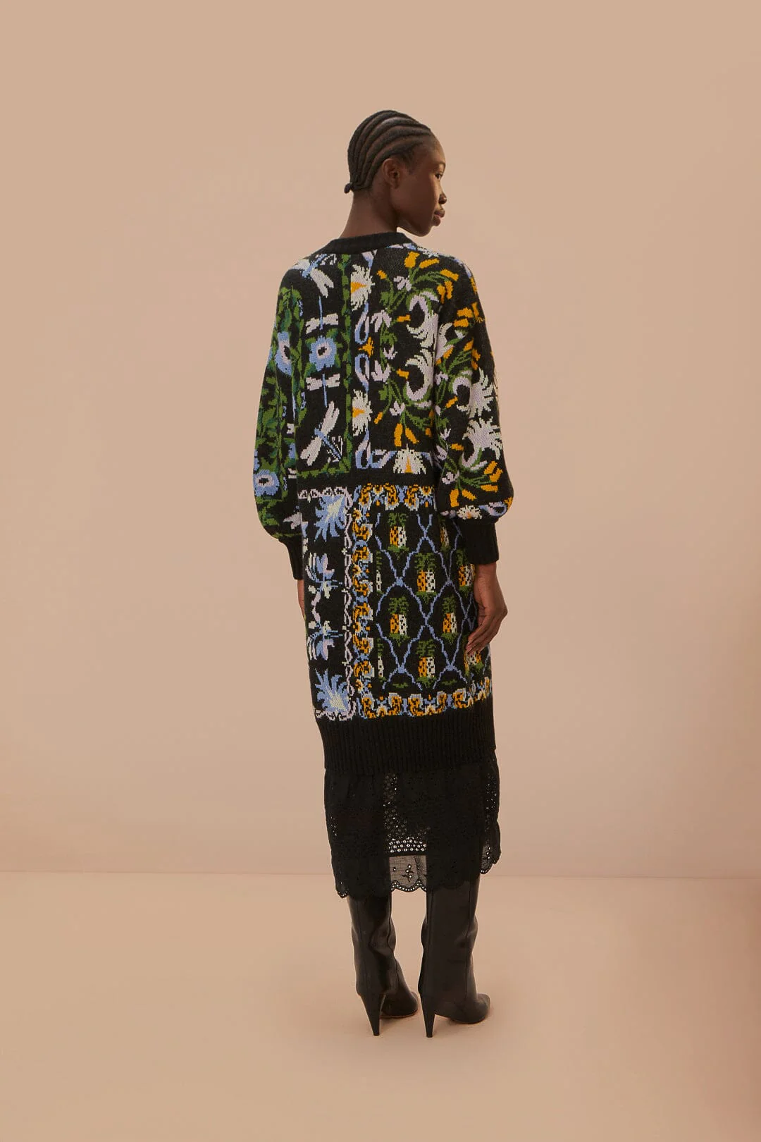 Black Winter Garden Knit Midi Cardigan - Image 3